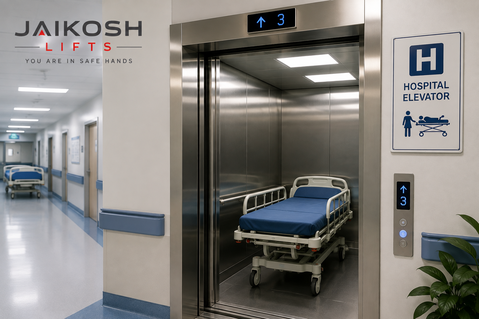 Hospital elevator with stretcher